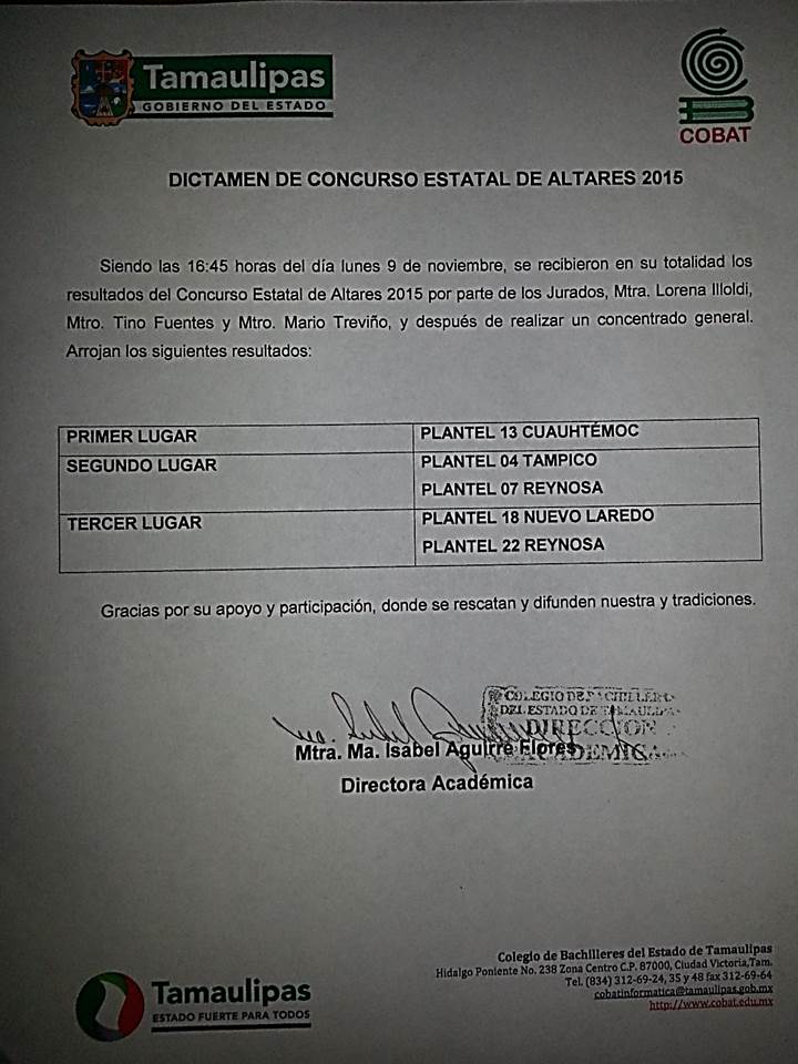 RESULTADOS DEL CONCURSO ESTATAL DE ALTARES